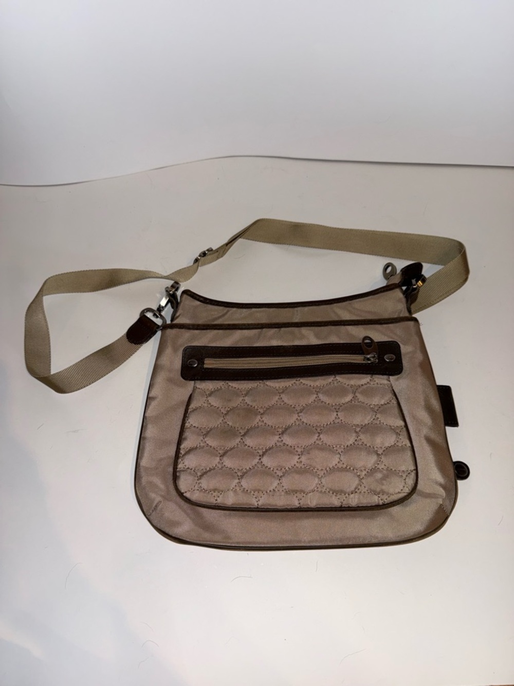 Quilted Taupe Crossbody Bag with Adjustable Strap
